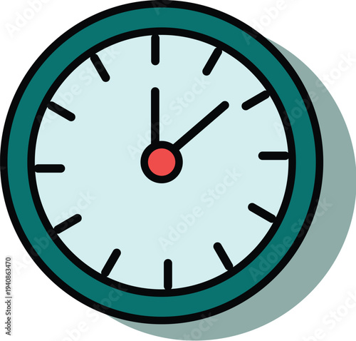 Modern clock with red center and teal border