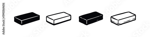 Hand-drawn doodle style eraser icons set, black and white vector illustration for correcting mistakes.