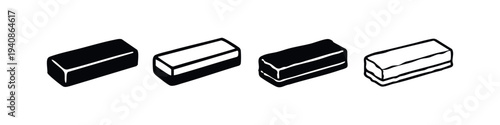 Hand-drawn doodle style rubber eraser icons set, black and white vector for school and office.