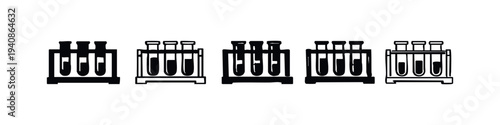 Hand-drawn doodle style test tube rack with test tubes icon set, vector for laboratory experiments.