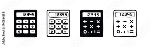 Calculator Icons with Numbers and Operators. Math Calculation Vector Set, Accounting Device Symbols for Business