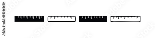 Hand Drawn Ruler Icons Set. Sketch Style Measuring Tool Vectors, Scale Doodle Symbols for Creative Projects