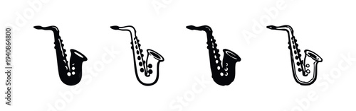 Set of Four Stylized Saxophone Musical Instrument Icons