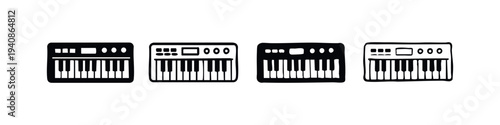 Digital Synthesizer Electronic Keyboard Music Instrument Icon Set