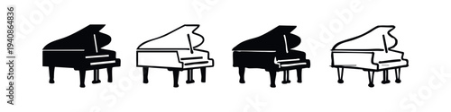 Beautiful Grand Piano Silhouettes and Outlines Vector Set