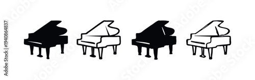 Elegant Grand Piano Acoustic Instrument Vector Icon Collection