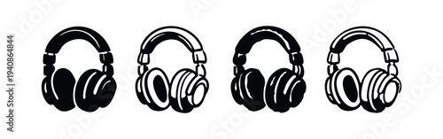 Headphones Vector Icon Set for Music Listening and Audio Entertainment