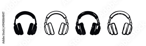 Minimalist Headphones Vector Icon Set for Listening Devices
