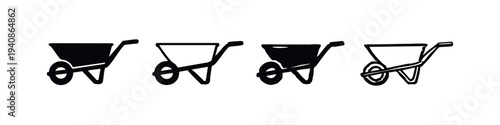 Utility Wheelbarrow Icon Collection for Landscaping and Building
