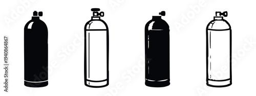 Industrial Gas Cylinders Icon Set, Oxygen and Acetylene Tanks, Compressed Gas Bottles, Chemical Industry Supplies.