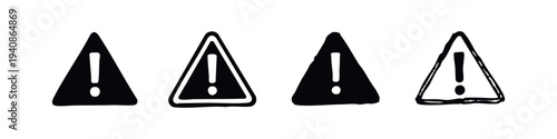 Danger Warning Exclamation Mark Signs Icon Set, Caution Triangle Symbols, Hazard Alert Icons.