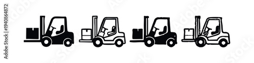 Forklift Trucks with Pallets Icon Set, Warehouse Logistics and Material Handling Equipment.