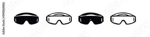 Safety goggles icons set. Protective eyewear symbols for work, sport, or medical use.
