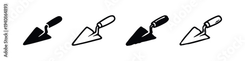 Masonry trowel icons set. Hand tools for bricklaying, plastering, and gardening.