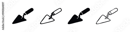 Trowel icons set. Masonry and gardening tool symbols for construction and home improvement.