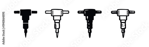 Jackhammer icons set. Heavy construction tools for breaking concrete, vector illustration.