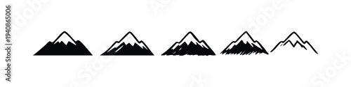 Hand-Drawn Black and White Mountain Peak Icons Collection