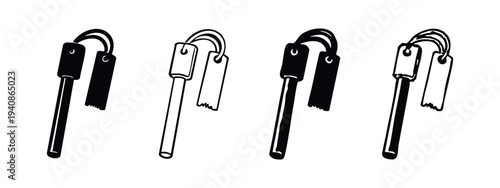 Fire Starter Ferro Rod Icons Set. Camping and Survival Fire Igniter Outline and Solid Vector Illustrations on White Background.
