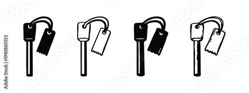 Survival Fire Starter Ferro Rod Icons Set. Outdoor Camping Ignition Tool Outline and Solid Vector Illustrations on White Background.