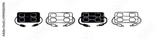 Multi-Socket Power Adapter Icon Set. Electrical Extension Block with Multiple Plugs.