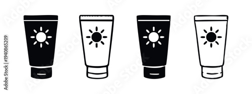 Sunscreen Lotion Tube Icon Set for UV Protection