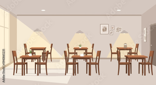 Empty Cafe Interior with Modern Design and Warm Lighting