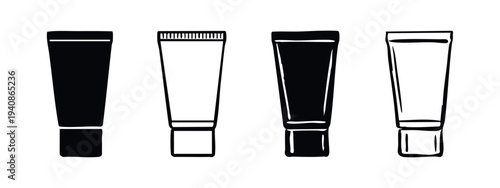 Hand Drawn Cosmetic Tube Icons Set. Skincare Cream or Lotion Packaging Vector Illustration.