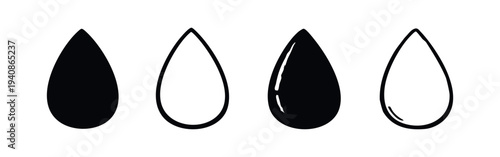 Hand Drawn Water Drop Icons Set. Raindrop or Liquid Tear Symbol Vector Illustration.