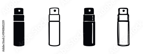 Hand Drawn Spray Bottle Icons Set. Perfume or Deodorant Sprayer Vector Illustration.