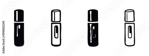 Hand Drawn Mascara or Lip Gloss Tube Icons Set. Cosmetic Makeup Product Vector Illustration.