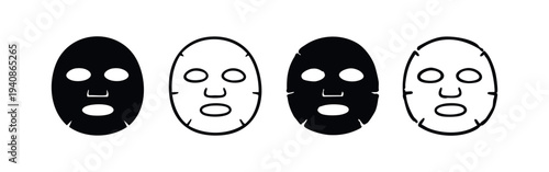 Hand Drawn Sheet Face Mask Icons Set. Skincare Cosmetic Treatment Vector Illustration.