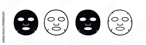 Hand Drawn Facial Sheet Mask Icons Set. Skincare Beauty Product Vector Illustration.