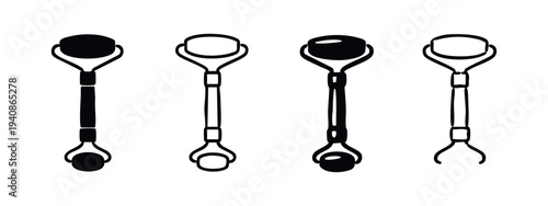 Jade roller and facial massage tool doodle icons. Skincare treatment set.