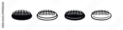 Hairbrush cleaner or round brush with bristles icons. Beauty and hair care essentials.