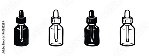 Dropper bottle or serum bottle doodle icons. Skincare and essential oil packaging.