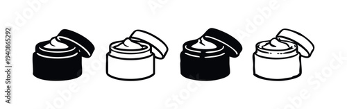 Hand Drawn Cosmetic Cream Jar Icon Set. Skincare Product and Moisturizer Doodle Collection for Beauty and Spa.