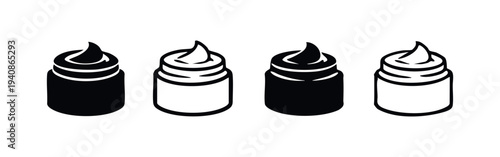 Cosmetic cream jar with a dollop doodle icons. Skincare product illustrations.
