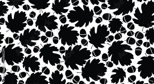Black leaves and berries pattern on white background.