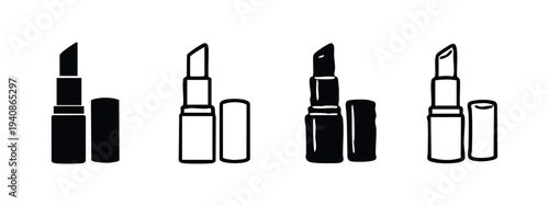 Hand Drawn Lipstick Icon Set. Cosmetic Makeup and Lip Care Doodle Collection for Beauty and Fashion.
