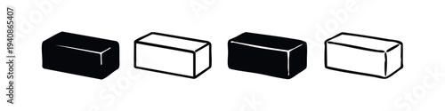 Hand Drawn Rectangular Prism Icons Set. Doodle Style Cuboid Shapes in Black and White Isolated on White Background.