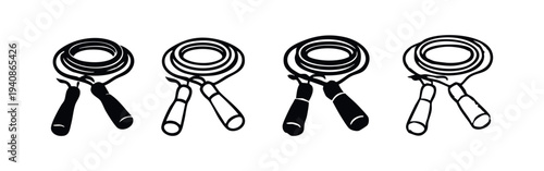 Hand Drawn Jump Rope Icons Set. Doodle Style Skipping Rope Symbols for Fitness and Exercise Isolated on White Background.