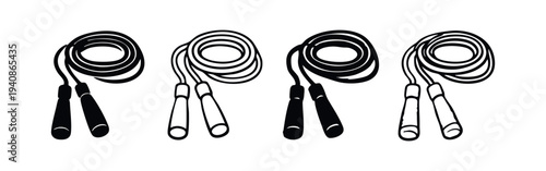 Coiled Jump Rope Vector Icon Set: Skipping Rope Outline and Glyph Fitness Icons