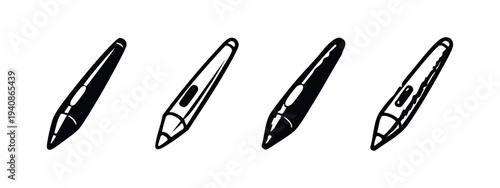 Digital Stylus Pen Vector Icon Set: Graphic Tablet Pen Outline and Glyph Device Icons