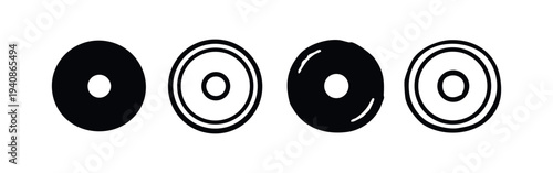 Barbell weight plate icons, workout and fitness equipment. Vector graphics for gym designs.