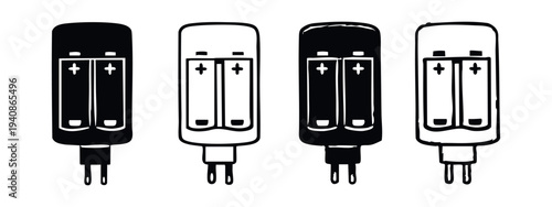 Battery charger or power bank icons set. Portable energy devices for electronics.
