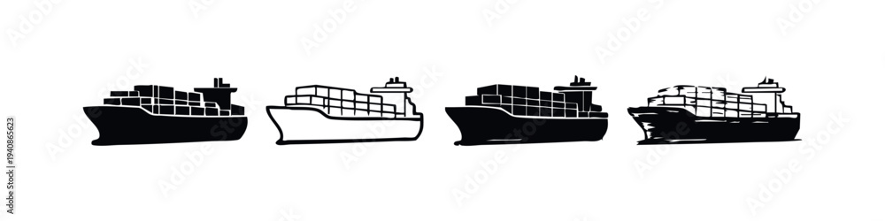 Obraz premium Angled View Cargo Container Ship Maritime Icon Set