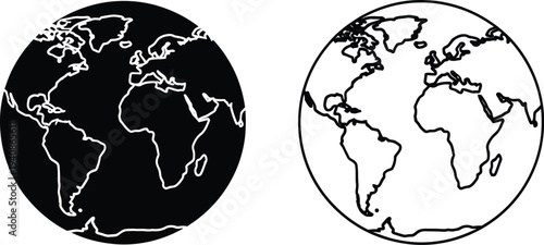 Black and white world map globes Vector