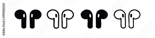 Modern In-Ear Wireless Earbuds Bluetooth Headphones Icon Set