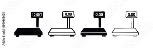 Set of Digital Weighing Scale Icons. Precision Balance Symbol with Zero Reading for Market.
