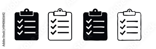 Set of Clipboard with Checklist Icons. Task Management, Planning, and To-Do List Symbols.
